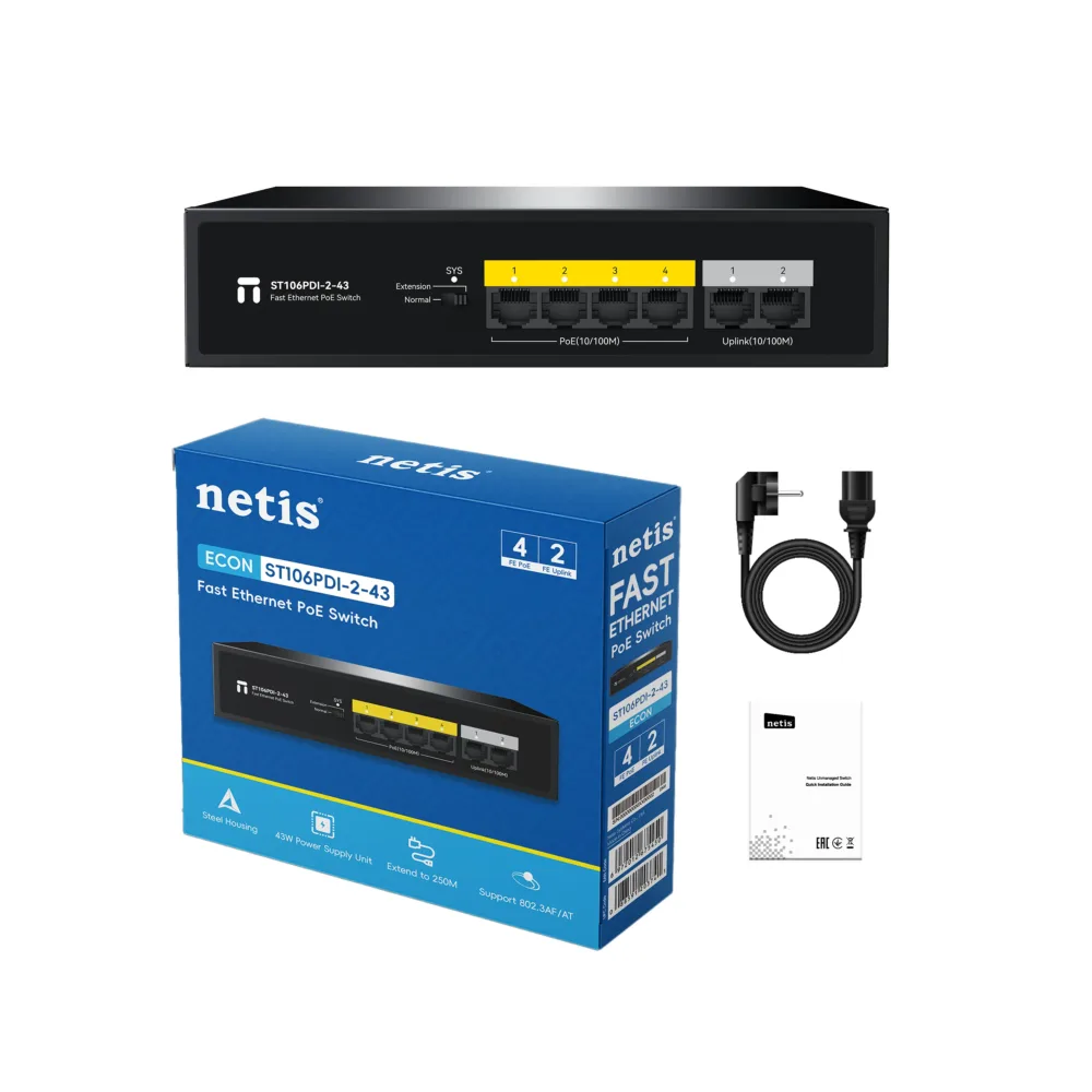 Netis st106pdi 2 43 6 port fast ethernet poe switch with 4 poe ports kenya   wavetech solutions limited